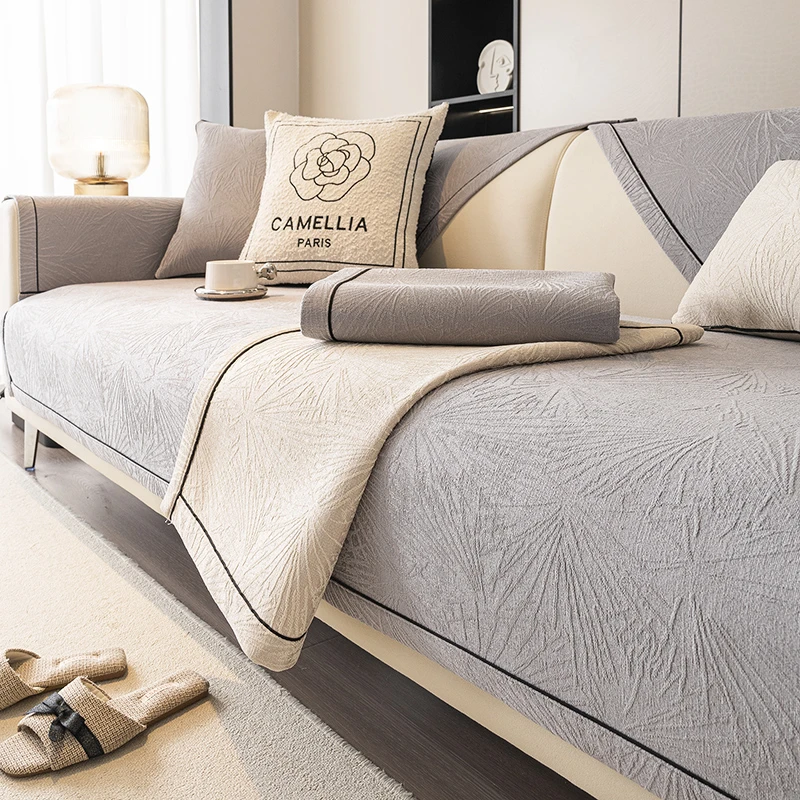 高级风【烟岚】雪尼尔沙发垫四季通用款简约高档现代防滑皮沙发套罩