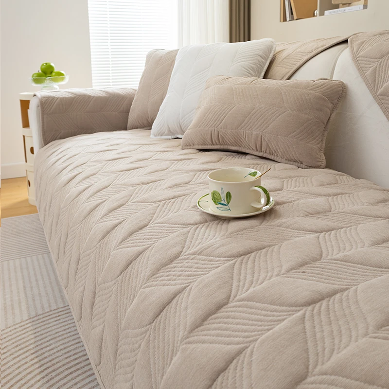 简约轻奢风【雪尼尔树叶】沙发垫四季通用款简约现代防滑皮沙发套罩