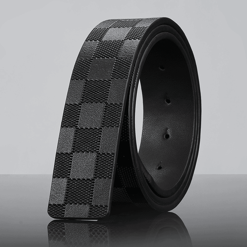 3.8真牛皮轻奢时尚百搭经典爆款男士腰带格子黑色格纹真皮通用
