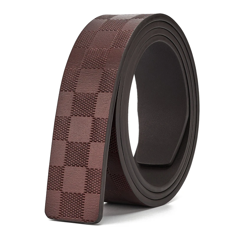 3.8格子棕色真牛皮皮带时尚休闲百搭轻奢商务经典真皮潮流双面+扣