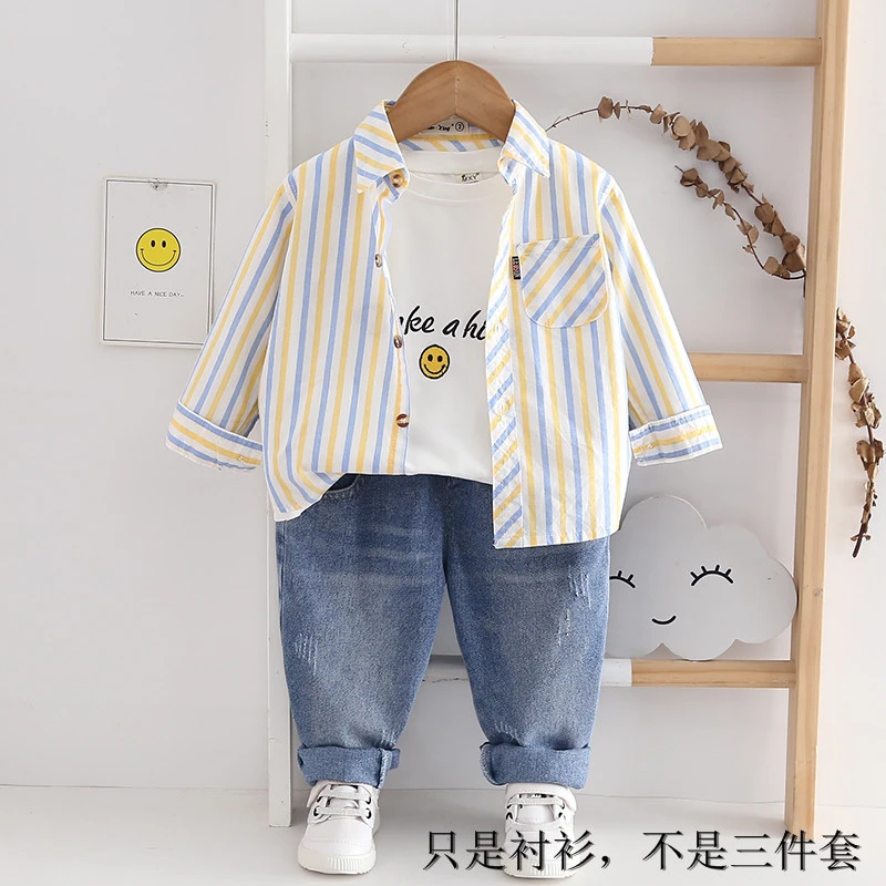 男童小外套全棉上衣衬衫儿童纯棉宝宝薄款衬衣春夏秋长袖条纹童装