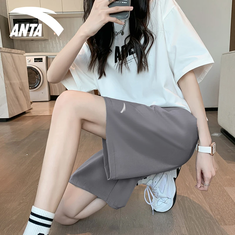 安踏运动短裤女夏季休闲高腰宽松直筒裤速干冰丝五分裤952427514