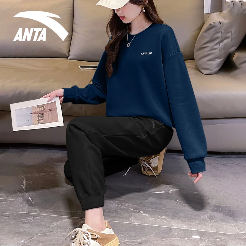 安踏运动套装女款秋冬加绒加厚保暖休闲运动服百搭两件套雅丹风