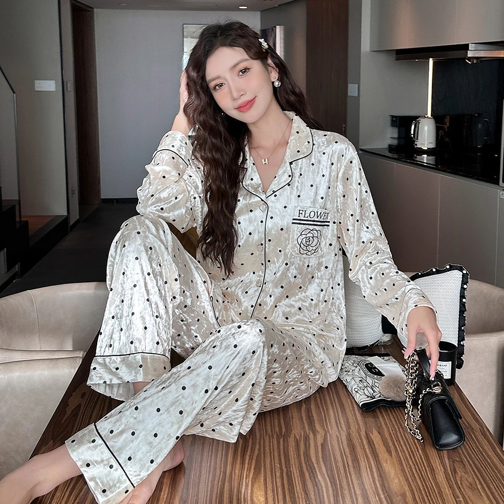 小香风金丝绒睡衣女春秋季2024年新款长袖秋冬天家居服套装可外穿