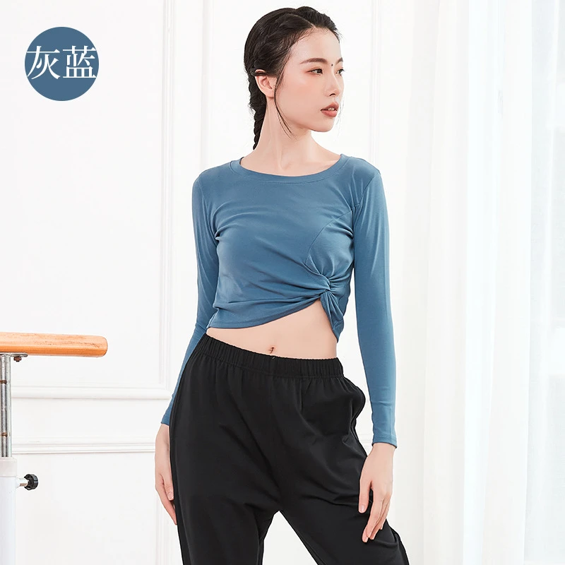 2136-2167福利款现代舞练功服圆领广场舞前片侧扭花拉丁舞练功服