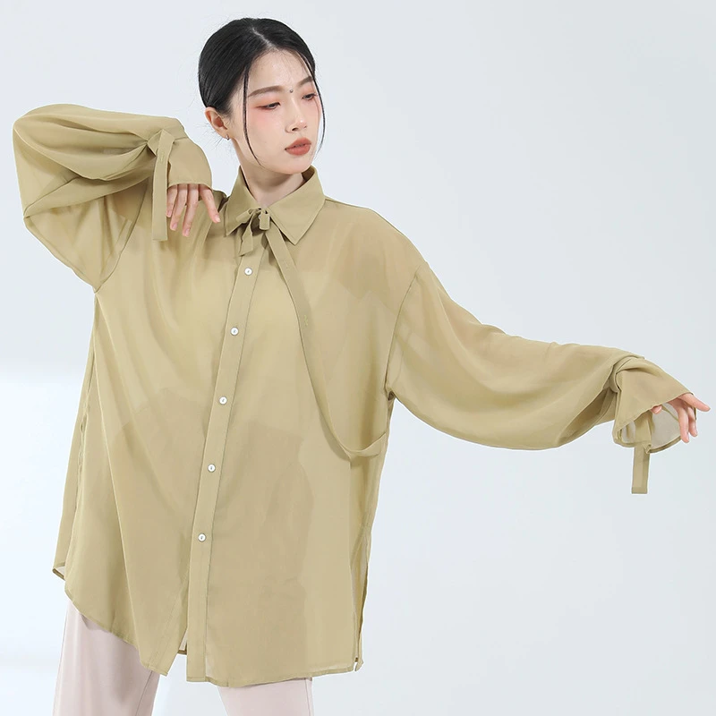 23020现代舞练功服宽松衬衫男女同款飘逸高级感舞蹈服防晒衬衣