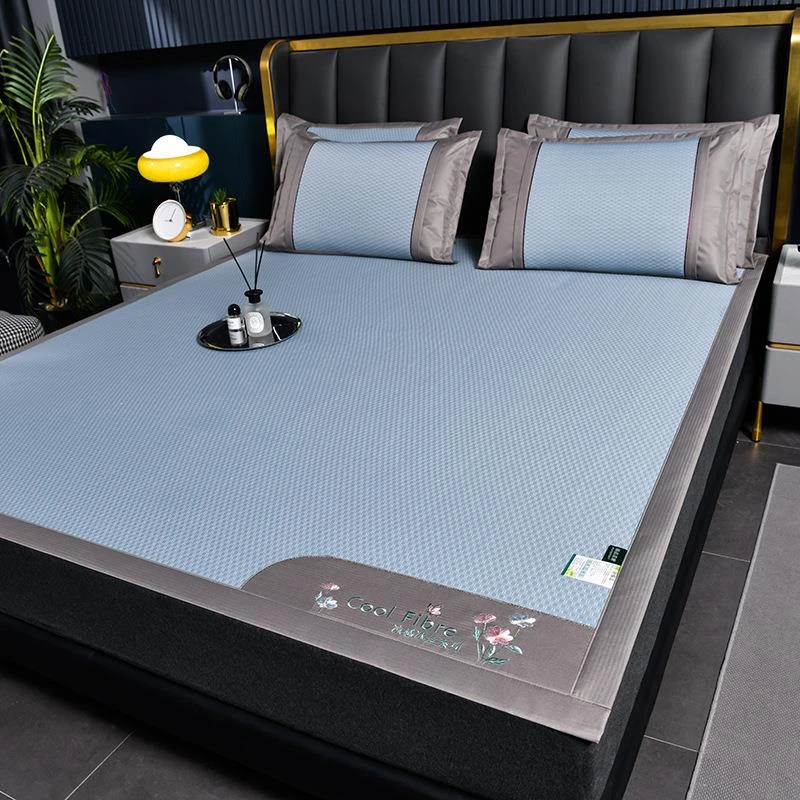 可机洗夏季冰丝凉感席三件套床单款单双人空调软凉席藤席折叠凉席