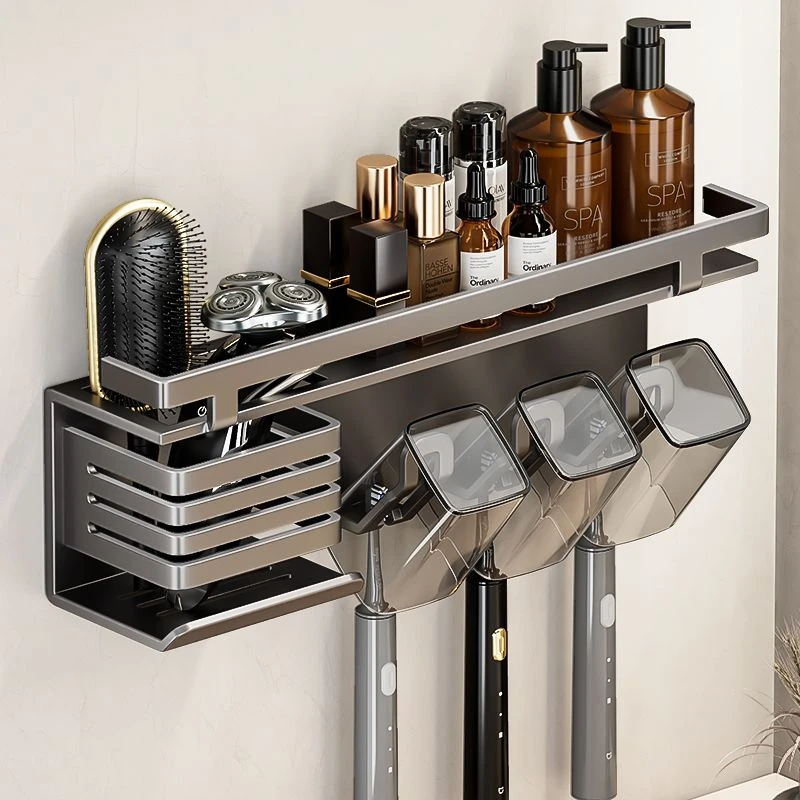 情侣牙刷置物架卫生间免打孔牙刷架吸壁式漱口杯挂壁式牙杯架轻奢