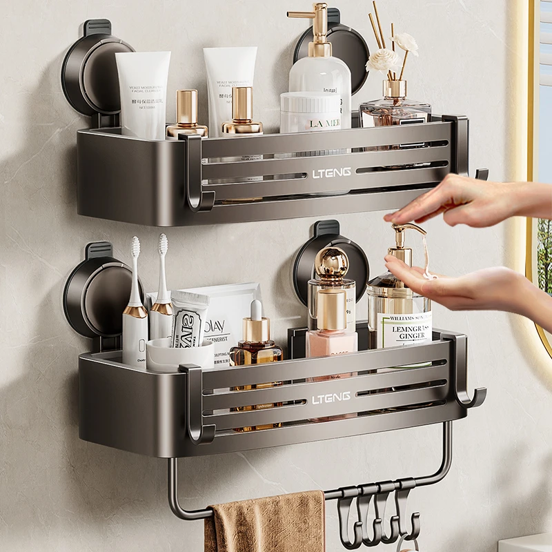 蓝藤卫生间吸盘置物架免打孔浴室淋浴房沐浴露收纳架子壁挂式挂篮