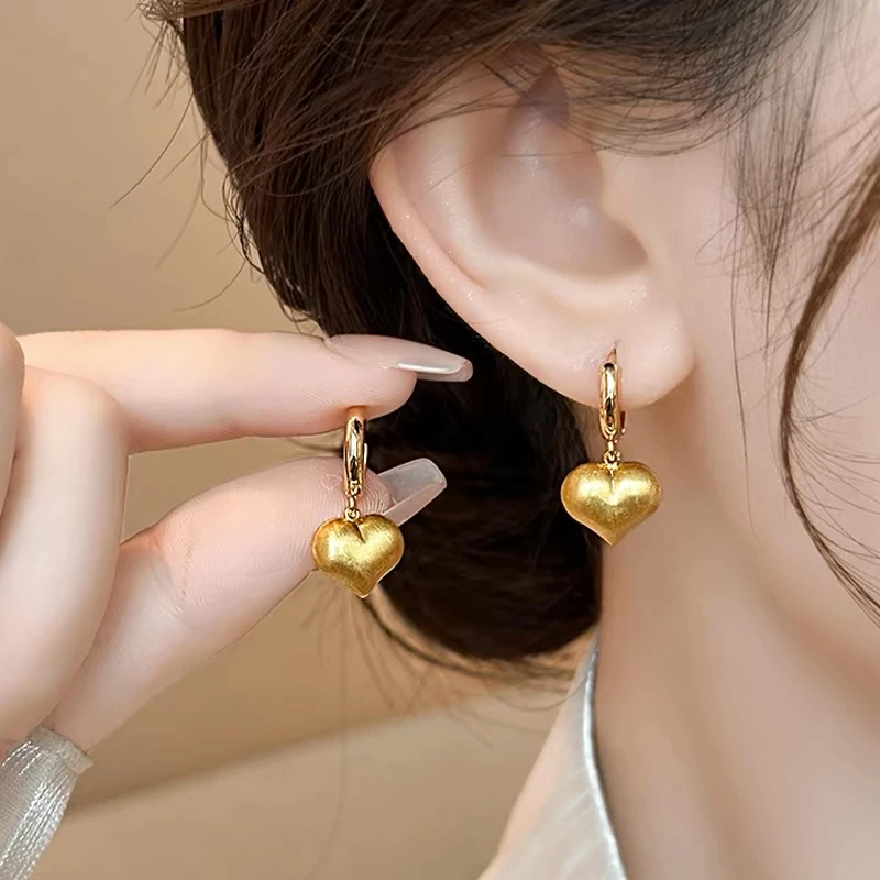 铜合金耳饰 金色拉丝爱心耳扣ins风精致轻奢气质耳环中国风耳饰女