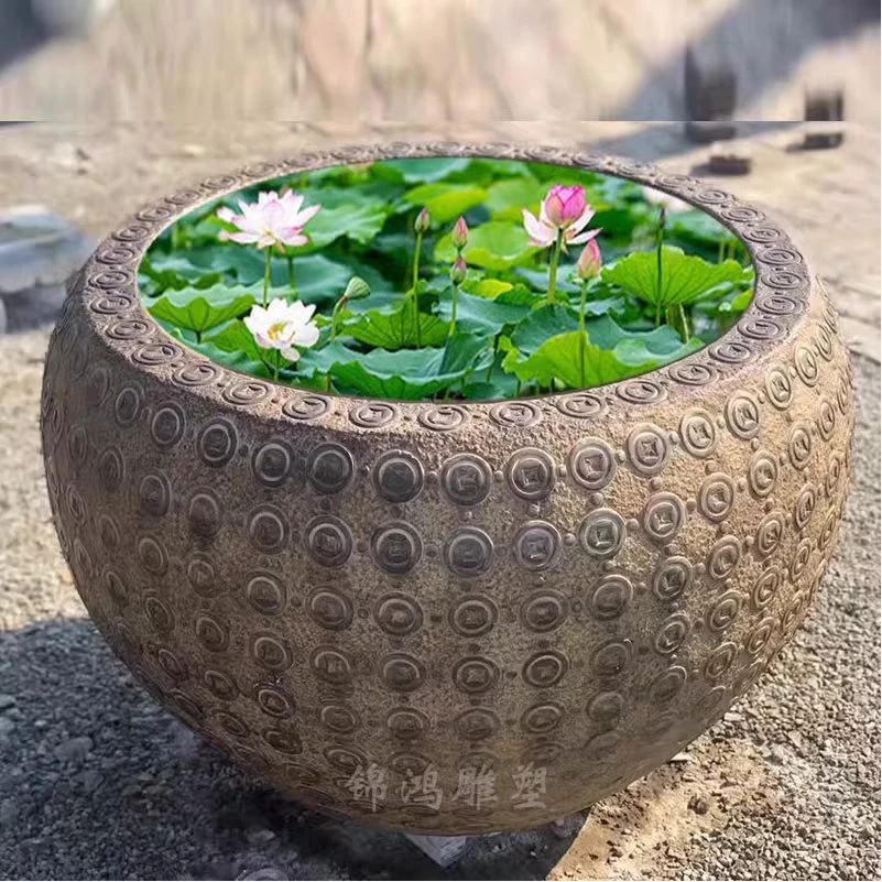 仿古石雕鱼缸花盆青石做旧养鱼池中式庭院园林门海庭院大缸工艺品