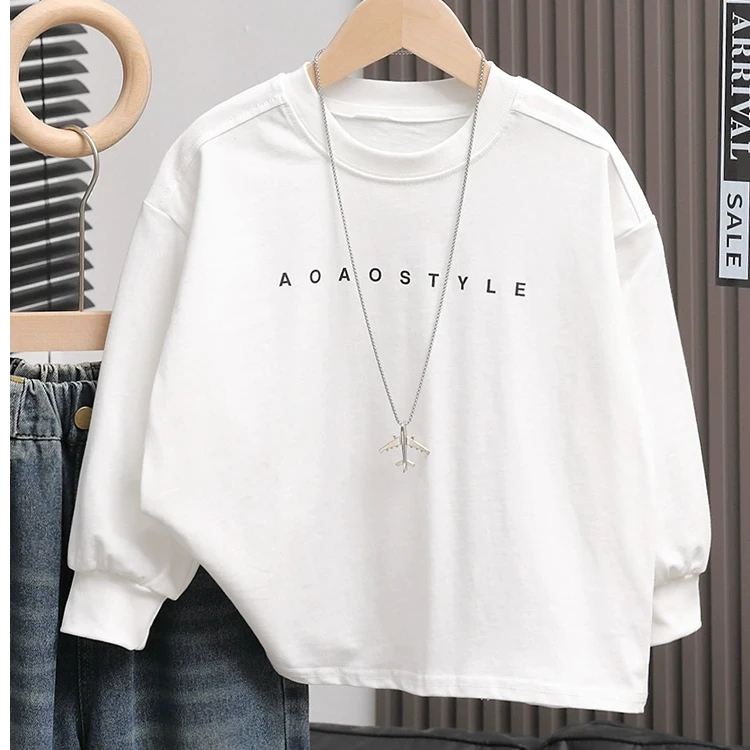 春秋款纯棉儿童t恤长袖韩版宽松百搭男童洋气圆领套头上衣童装潮t