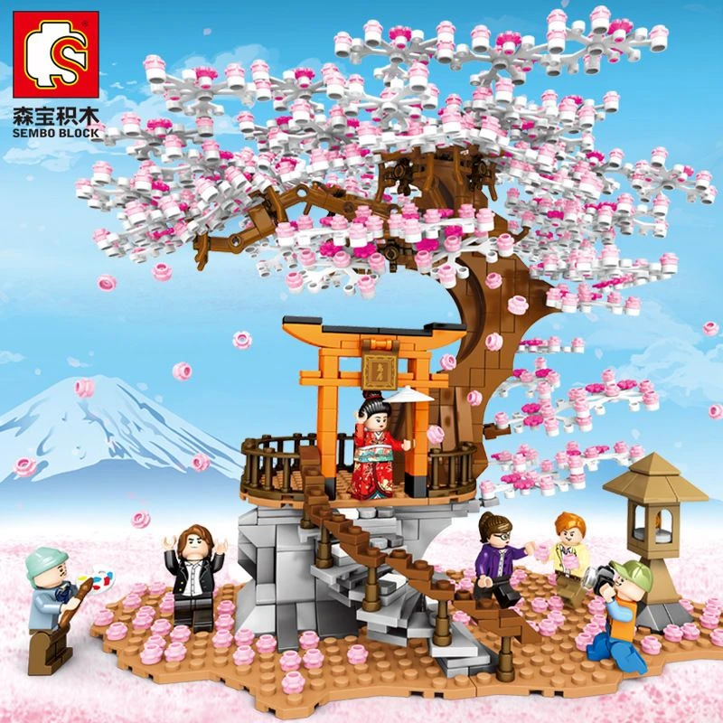 樱花街景系列半山樱景女生积木玩具摆件模型礼物