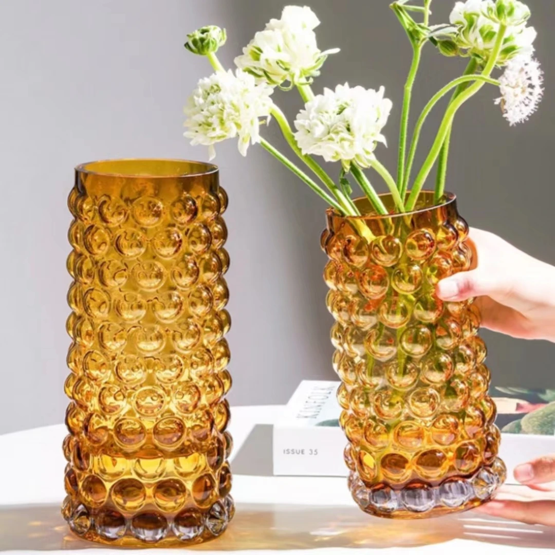 YEMAI 070北欧轻奢玻璃花瓶圆形泡泡鲜花插花水培花瓶