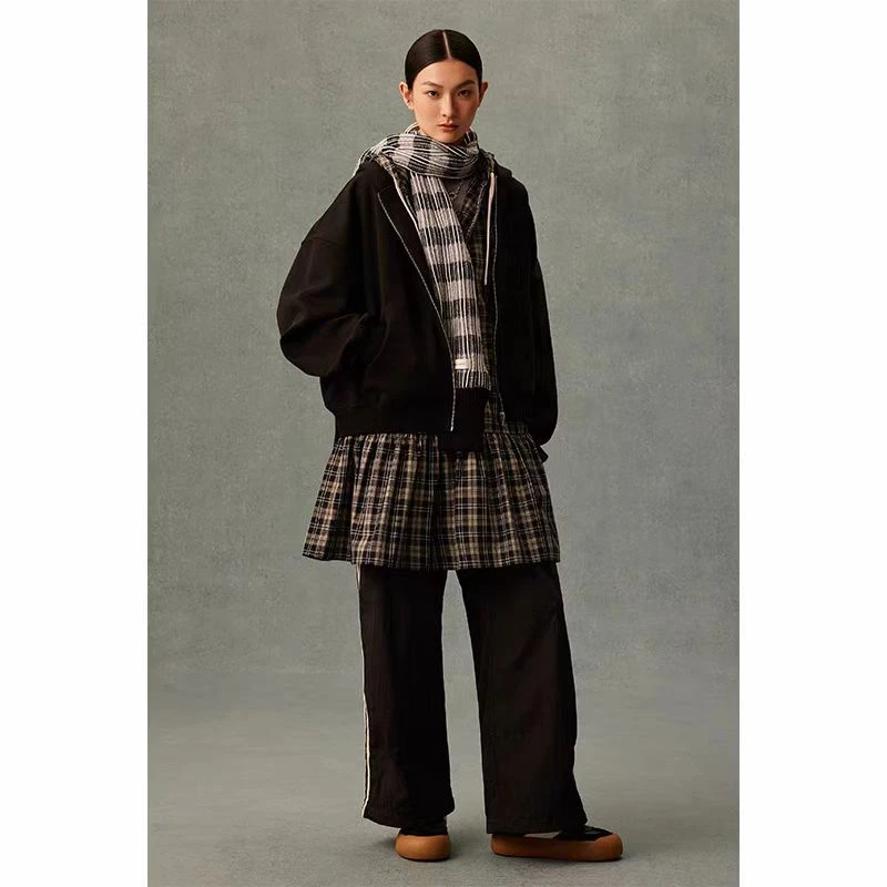 GOODBAI 粗体logo贴布绣连帽拉链卫衣休闲宽松秋冬百搭