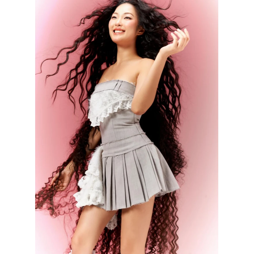 MANGATA越南小众设计师品牌SHY DRESS浅灰牛仔抹胸连衣裙