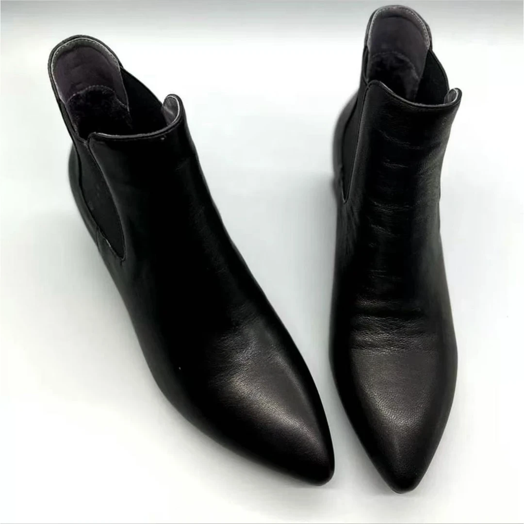 2024秋冬季单靴马丁靴尖头短靴女靴高跟薄绒短筒百搭中跟D9-3287