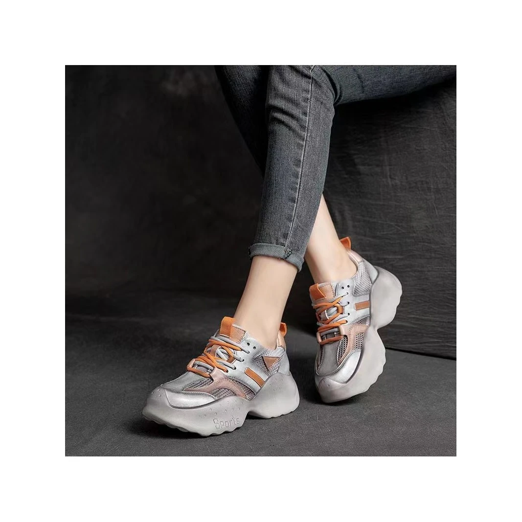 夏季新款厚底女鞋时尚韩版鞋百搭休闲牛皮网面老爹鞋D5-2627-5