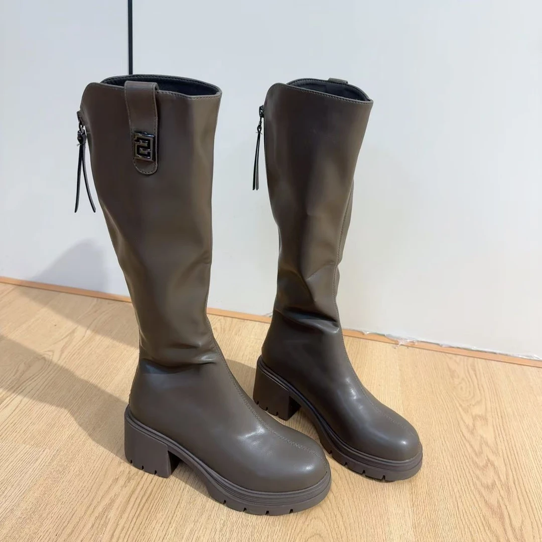 厚底马丁靴长筒靴2024新款秋季高筒靴不过膝骑士靴加绒S8-1869-13