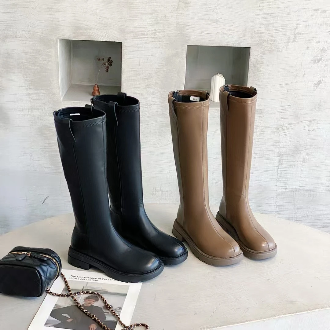 复古厚底粗跟方头西部牛仔靴女2024新款高筒不过膝骑士靴M1-988-3