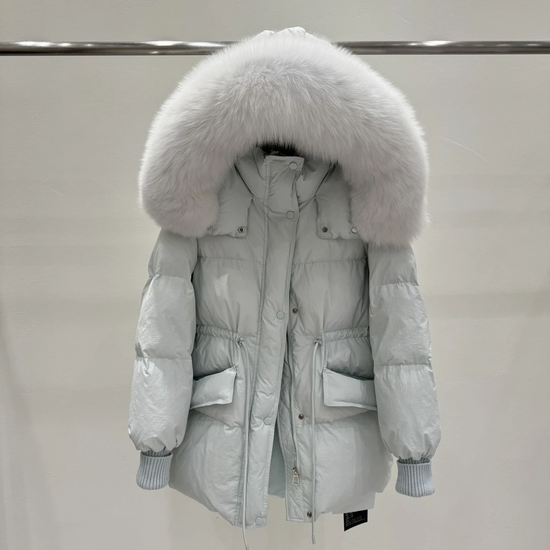 Y6602原创新品韩系中长款 新国标90白鸭绒羽绒服 超大真狐狸毛领