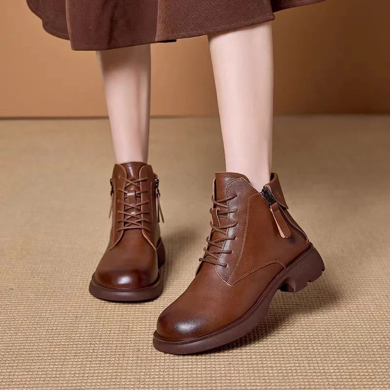 真皮新款LST秋冬季软皮软底休闲时尚百搭短筒马丁靴