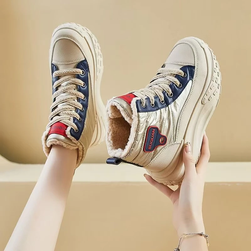 冬季加绒加厚保暖棉鞋女厚底增高舒适软底新款防滑百搭时尚棉靴女