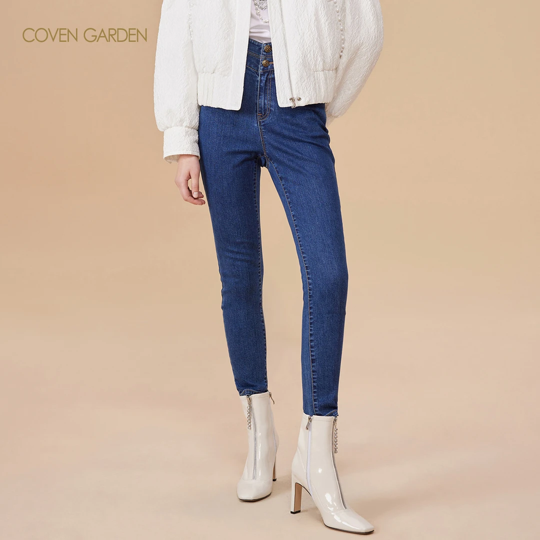 【达人专属】哥文花园高腰修身牛仔长裤CTA3065150