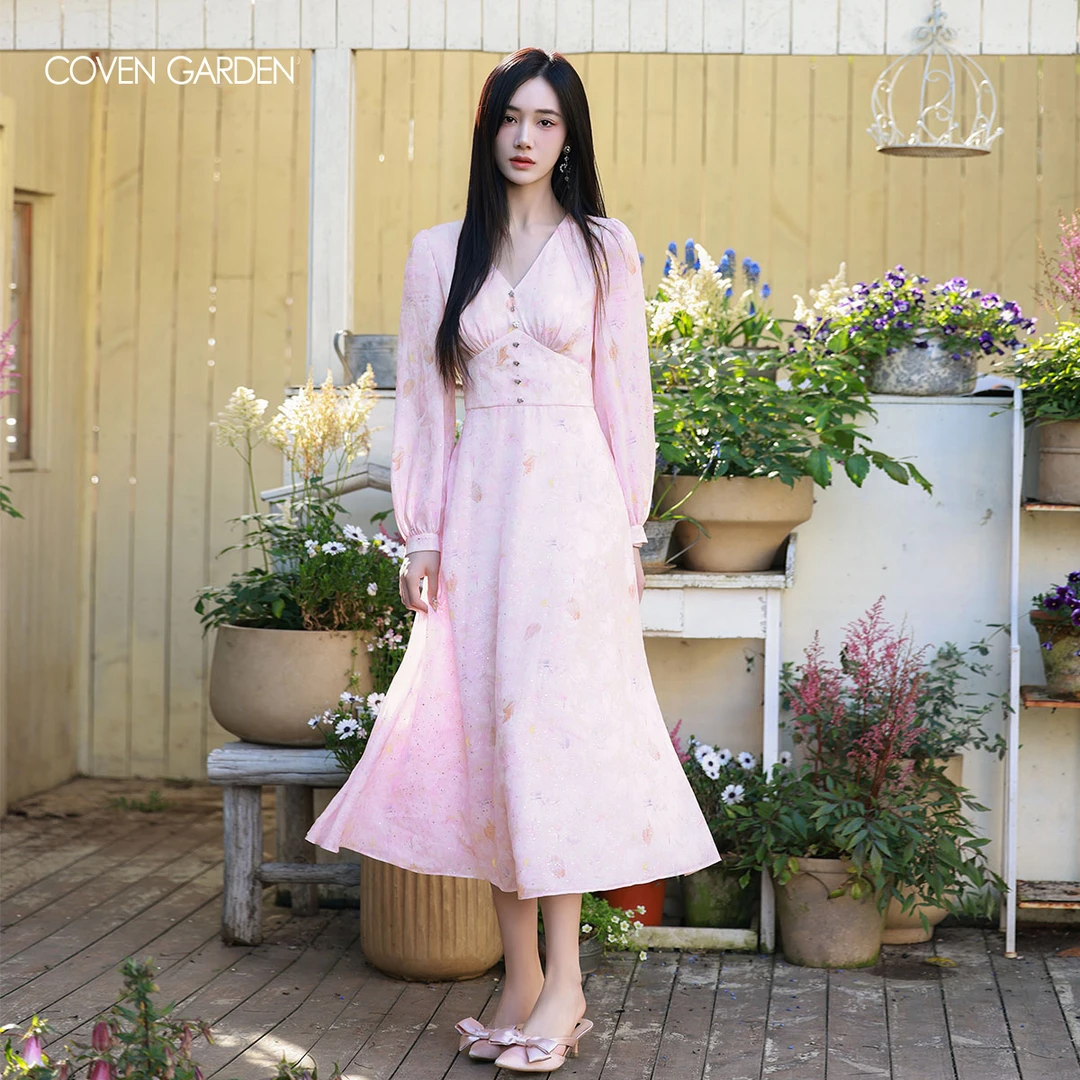 【哥文花园】樱花粉印花雪纺连衣裙 CLC3081338 COVEN GARDEN