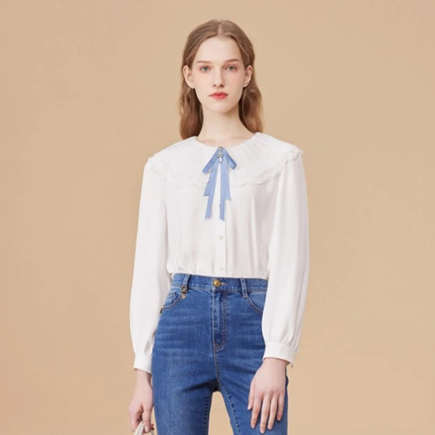 【哥文花园】巴洛克娃娃领白色衬衫长袖女通勤CTC3011058