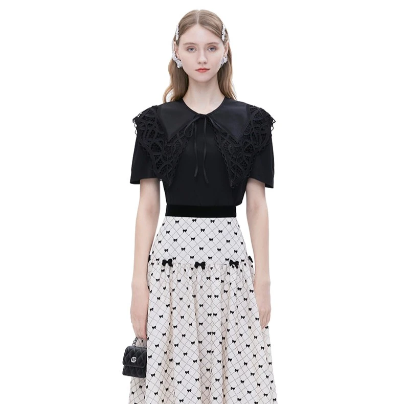 【买3免1款】哥文花园蕾丝娃娃领短袖T恤CTC1023088 COVEN GARDEN