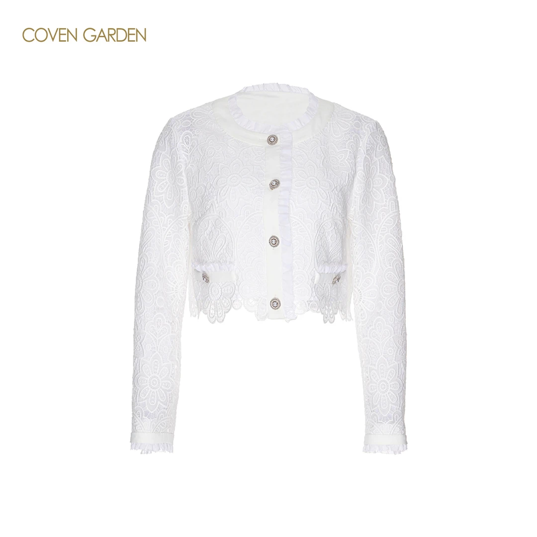 哥文花园春装水溶蕾丝短外套女拉夫领气质名媛CTA3042130