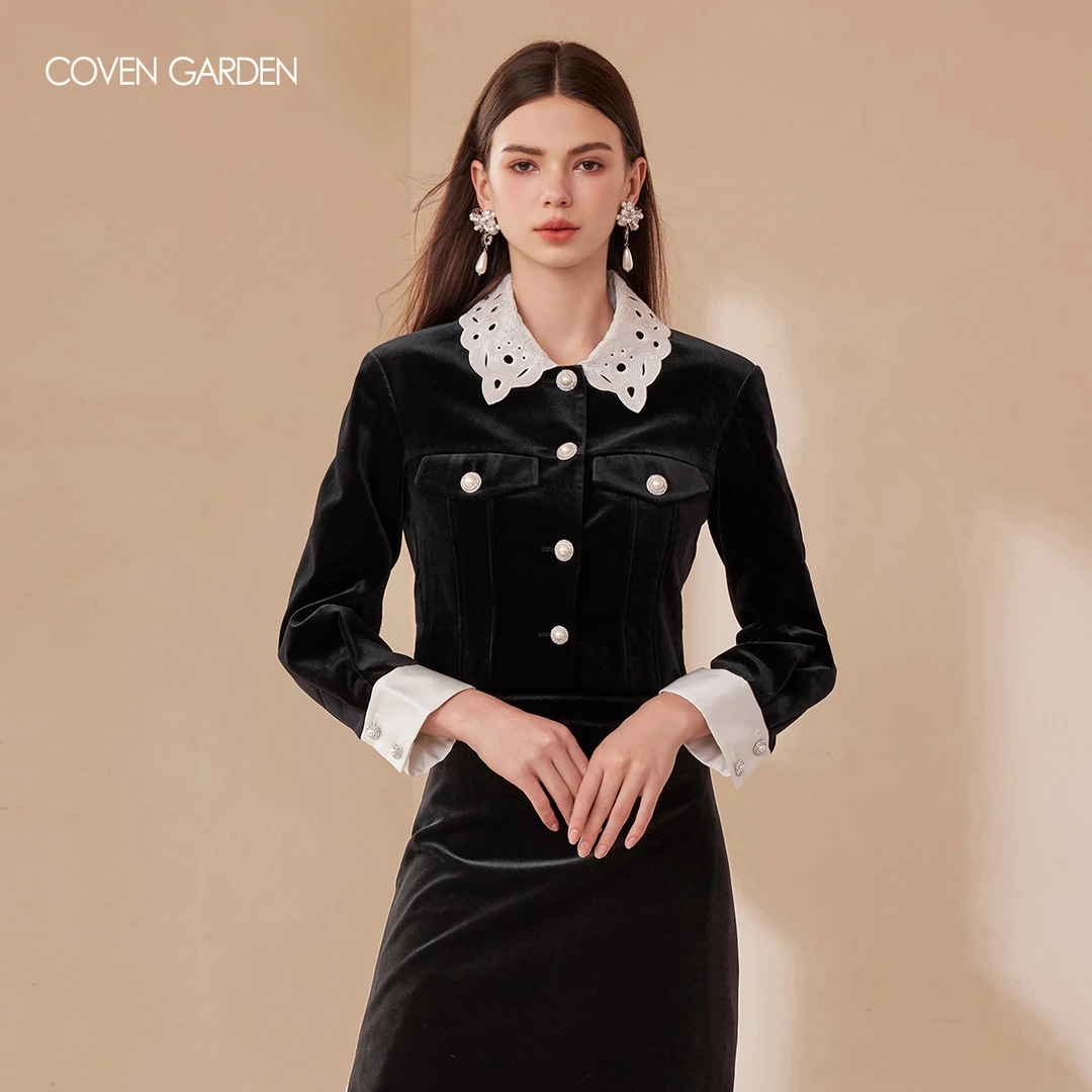 【陈大可】刺绣翻领丝绒外套CTA4041210 COVEN GARDEN