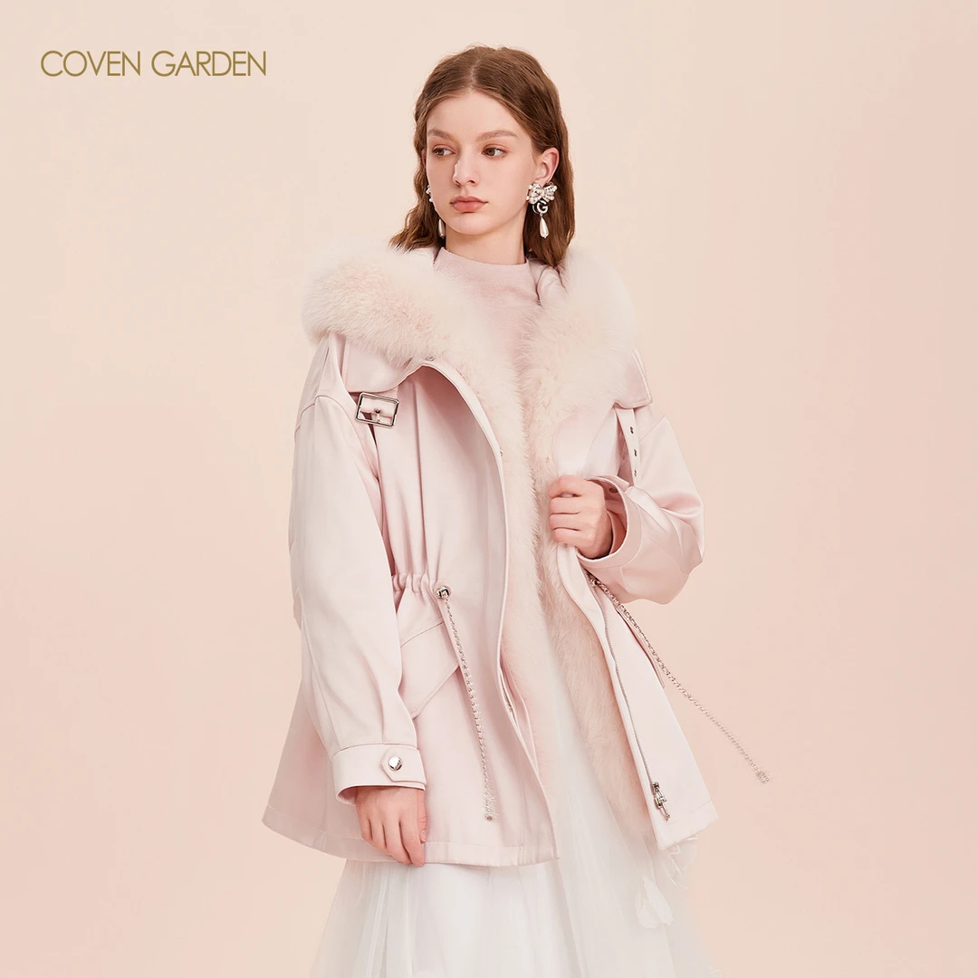 【哥文花园】中长款抽绳加绒加厚外套收腰保暖大毛领冬季CLA4336760