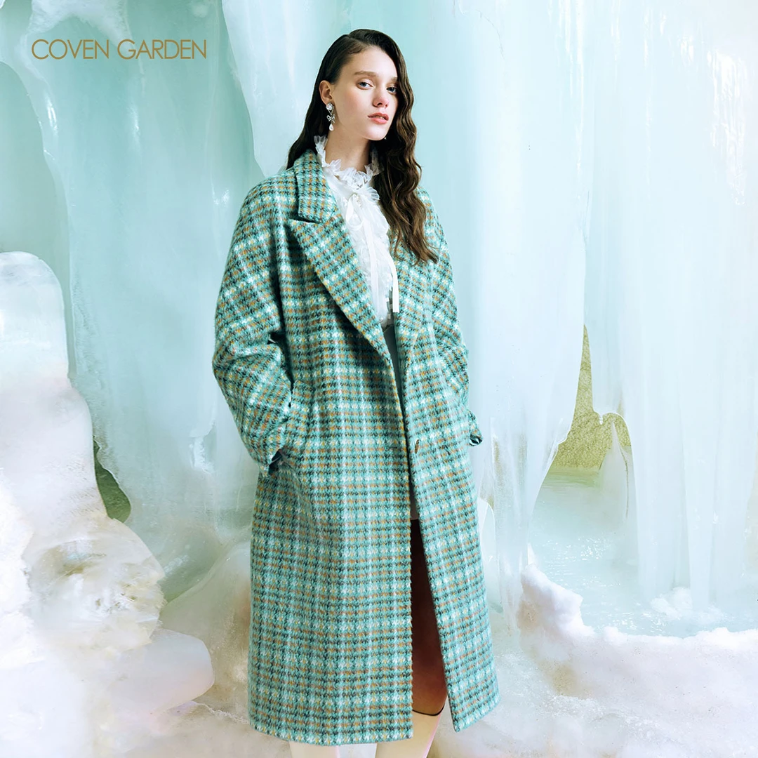【高高甄选】哥文花园复古气质格纹长款毛呢大衣CTA4341340