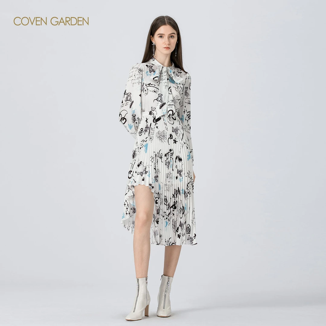 【买3免1款】哥文花园印花百褶连衣裙CWC3083248 COVEN GARDEN