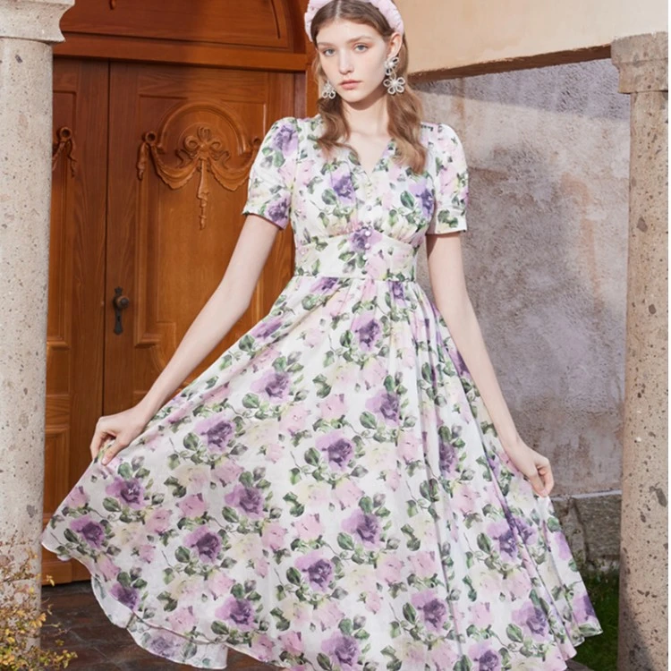 哥文花园 法式茶歇裙碎花连衣裙 CTA2085490