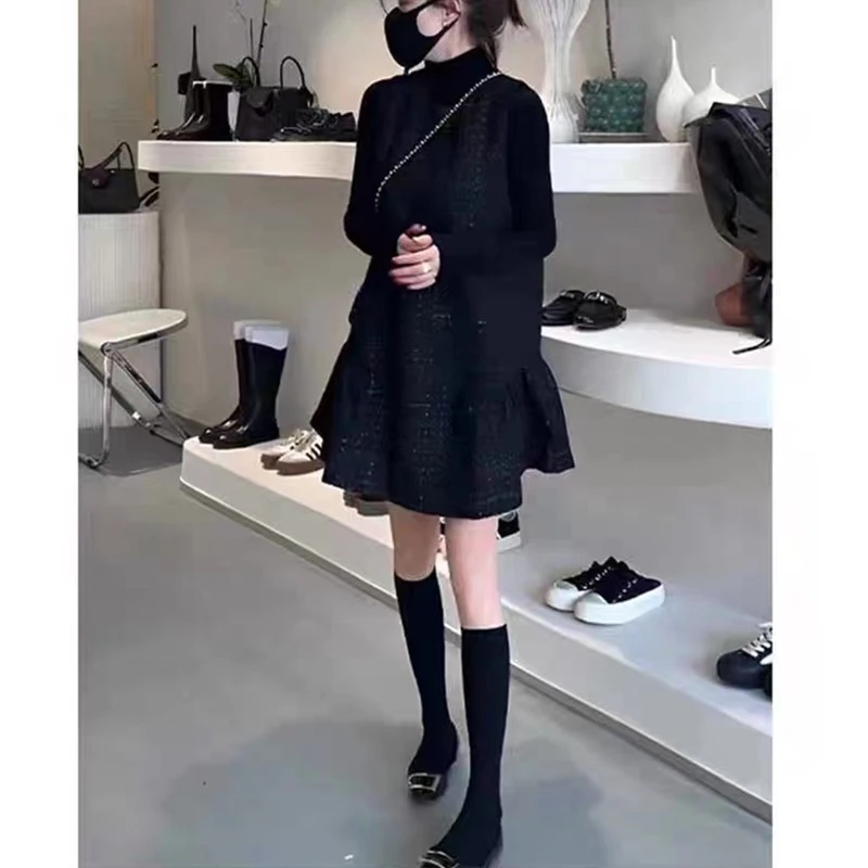 2024秋季新款韩版黑色打底衫小香风背心裙减龄女