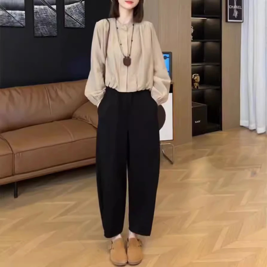 春秋季新款高级感纯色宽松女装M114