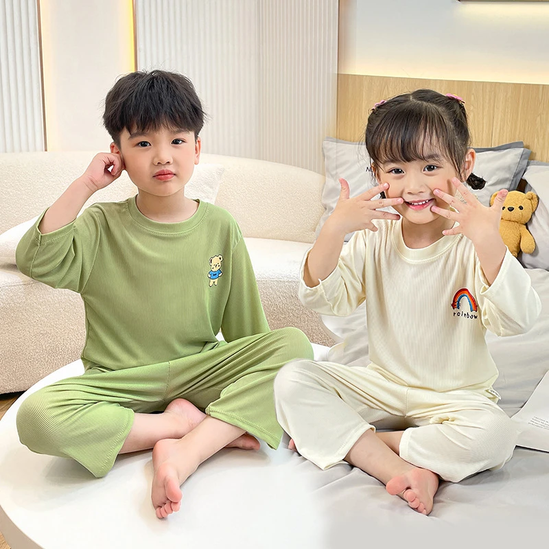【夏季佳品】夏季儿童家居服薄款男童空调服女童睡衣套装中大童半