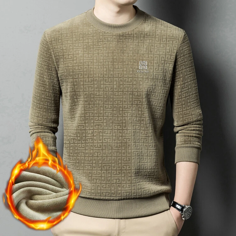 雅鹿男装卫衣男装2024年冬季加绒加厚几何图案打底衫