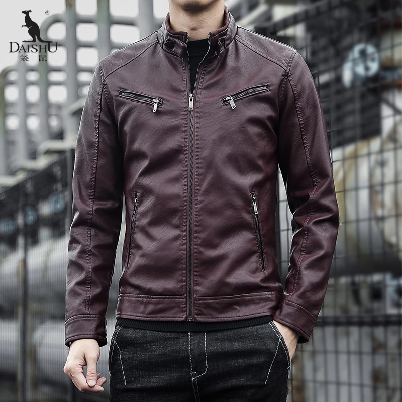 Dai Shu/袋鼠新款春秋季皮衣男士外套休闲立领青年男款机车皮夹克