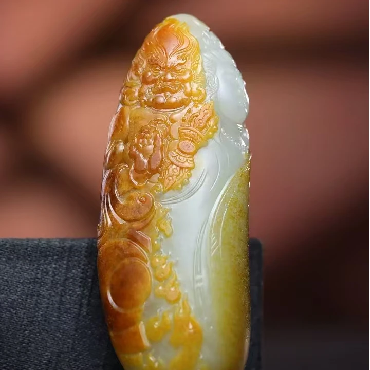 【中国玉石雕刻大师作品】李锁老师亲工作品和田玉一念佛魔挂件