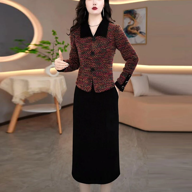 雪华绒气质加厚连衣裙女款2024冬季新款时尚洋气修身显瘦长袖裙子