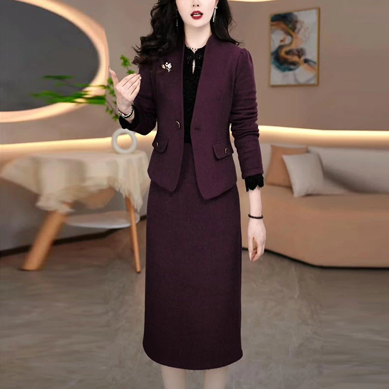 雪花绒秋冬气质高级感女装西装裙子套装2024新款高贵两件套连衣裙