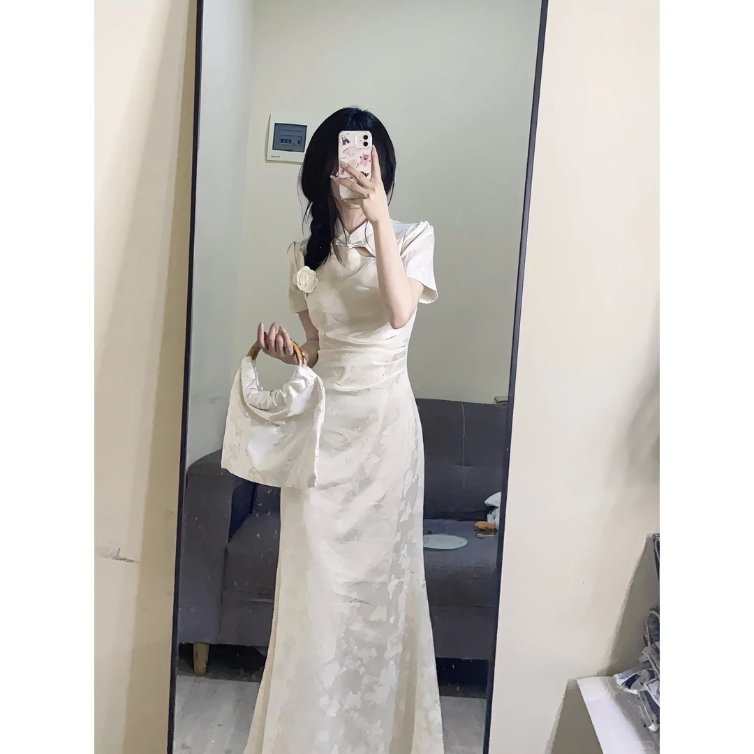 国风夏季长款裙子新中式礼服旗袍改良高端气质收腰显瘦大码连衣裙