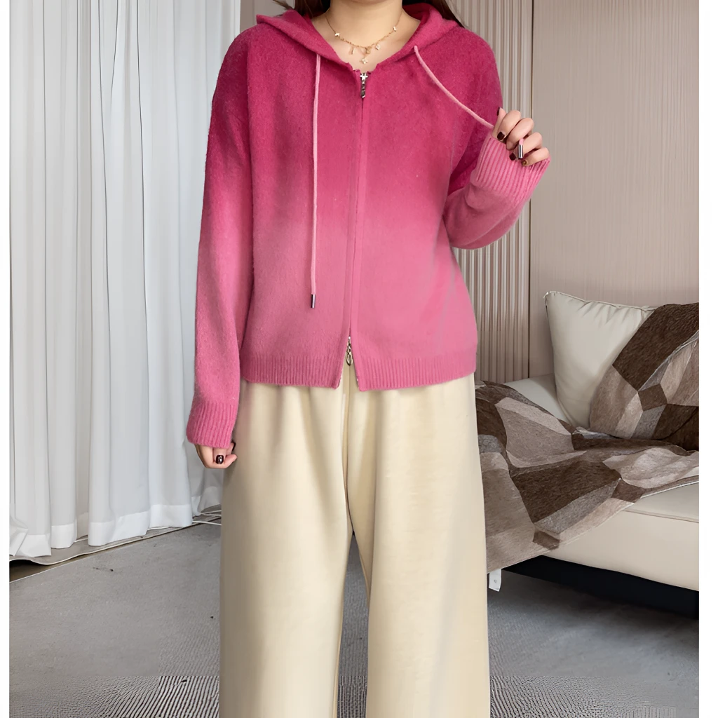 青青·STUDIO〖高货定制〗秋冬新款针织双拉链渐变设计开衫QS25020