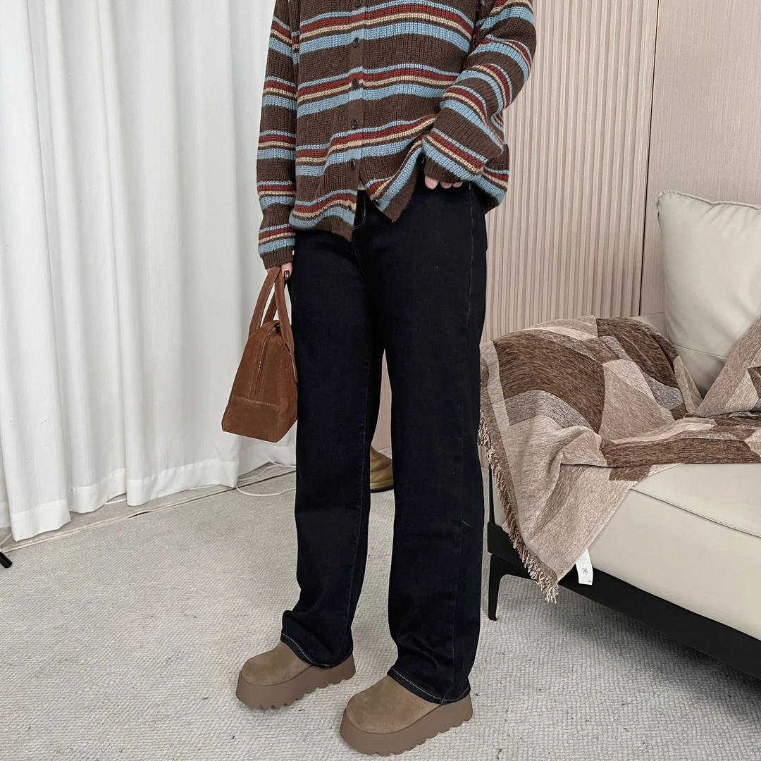 青青·STUDIO〖私服定制〗秋冬抓绒弹力简约百搭窄版牛仔裤QS24975