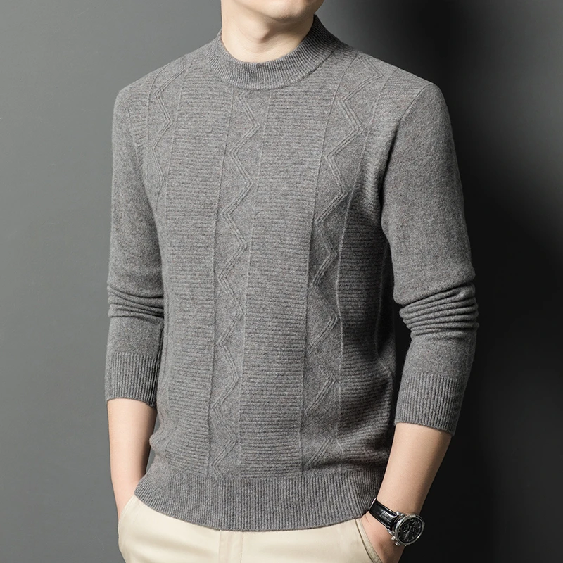 【420克】-羊毛冬季加厚羊毛圆领男装保暖羊毛衫中青年男式羊毛衫