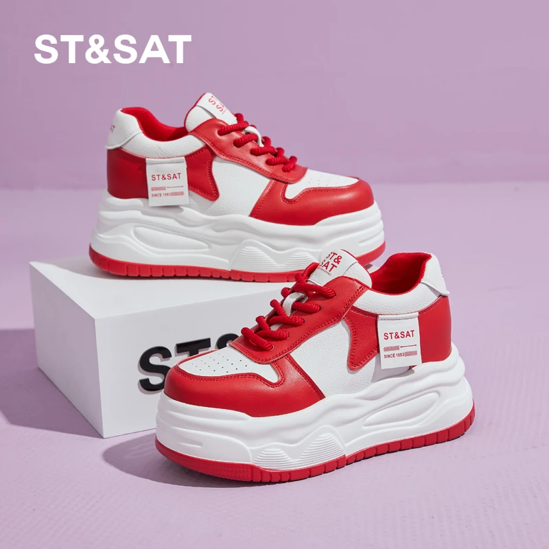 St&Sat星期六增高厚底休闲鞋女百搭时尚真皮小白鞋女生小个子板鞋
